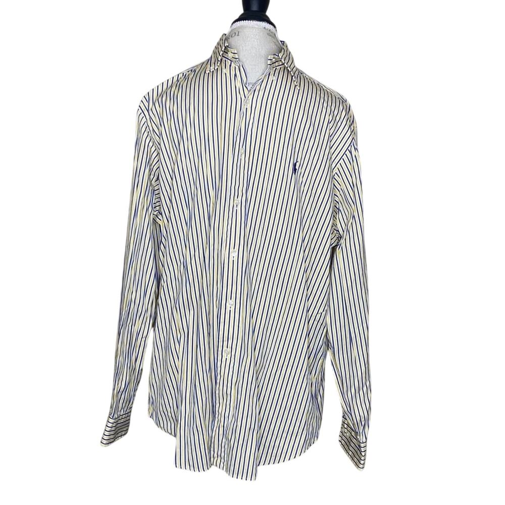 Ralph Lauren Classic Fit  Yellow Blue Striped Button Down Size 16 1/2 34/35